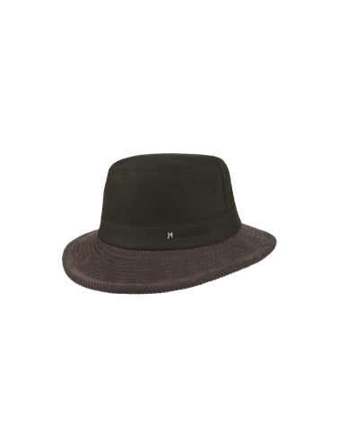 Dax - Katoenen wax hoed met corduroy rand - Bruin