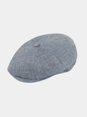 Duco - Linnen flatcap met visgraatpatroon - Marine blauw