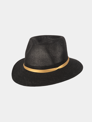 Yolanthe - Toyo hoed met gouden band - Zwart